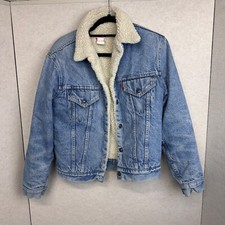 Vintage 70's Levi's Sherpa Denim Trucker Jacket Distressed Size 38 Made in USA