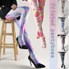 Women Thin Print Pantyhose High Waist Butterfly Sotckings Opaque Stretch Tights