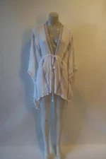 Womens Michael Stars White Crochet Trim Pom Pom Swim Coverup O/S *