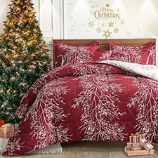 Christmas Bed in a Bag Red Comforter Sheet Set 7 Pieces Queen-7 Pieces Burgundy