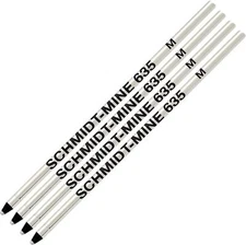 Schmidt 635 D1 Mine Ballpoint Refill - Black Ink (Medium Tip 0.7mm) - Pack of 4