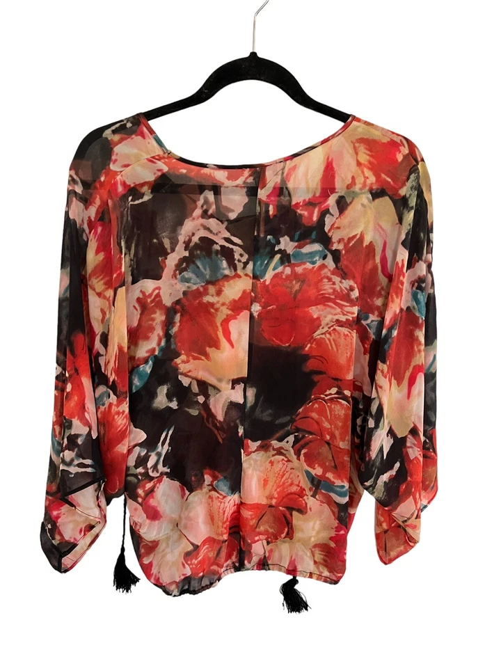 CARMEN Womens Top Carmen Marc Valvo Abstract Print Semi Sheer Blouse Sz Small - Image 2 of 3