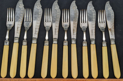 Set 6 Antique Sheffield England Atkins Brothers Fish Knife & Fork