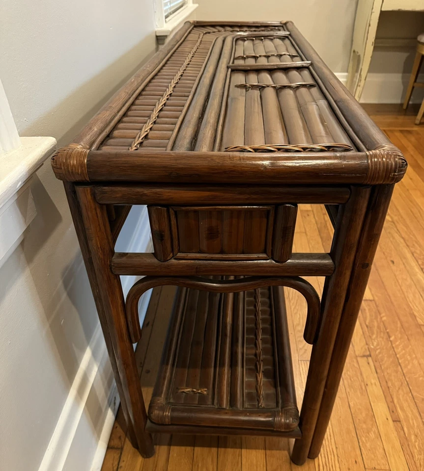 Mesa sofá consola vintage boho chic madera brent ratán Foto 3 de 4