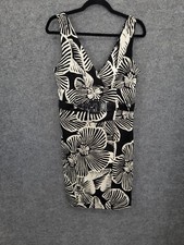 B Smart Pencil Dress Women's 12 Sleeveless Double V Neck Belted Black Floral