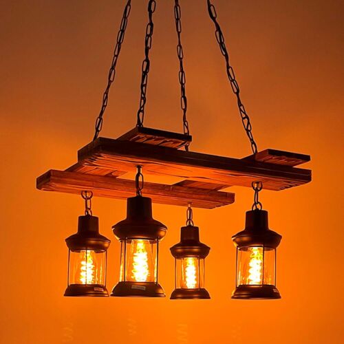 Lampe Holz  Pendelleuchte Hängeleuchte E27 Vintage Deckenleuchte Industriell - Afbeelding 1 van 5