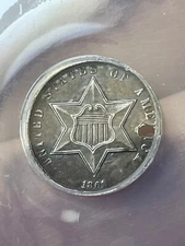 1861 Three 3 Cent Silver Piece Trime- Type 3, ANACS Certified, AU Details