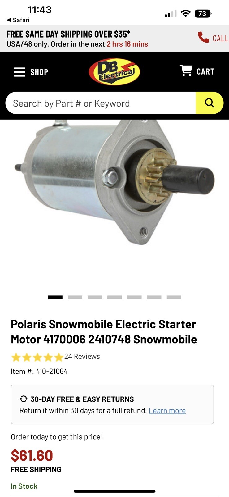 Polaris Snowmobile Electric Starter Motor 4170006 2410748 Snowmobile