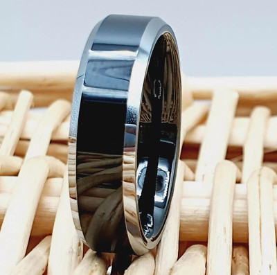 Black Tungsten Engagement Ring for Him and Her   High Shine Finish Wedding Band