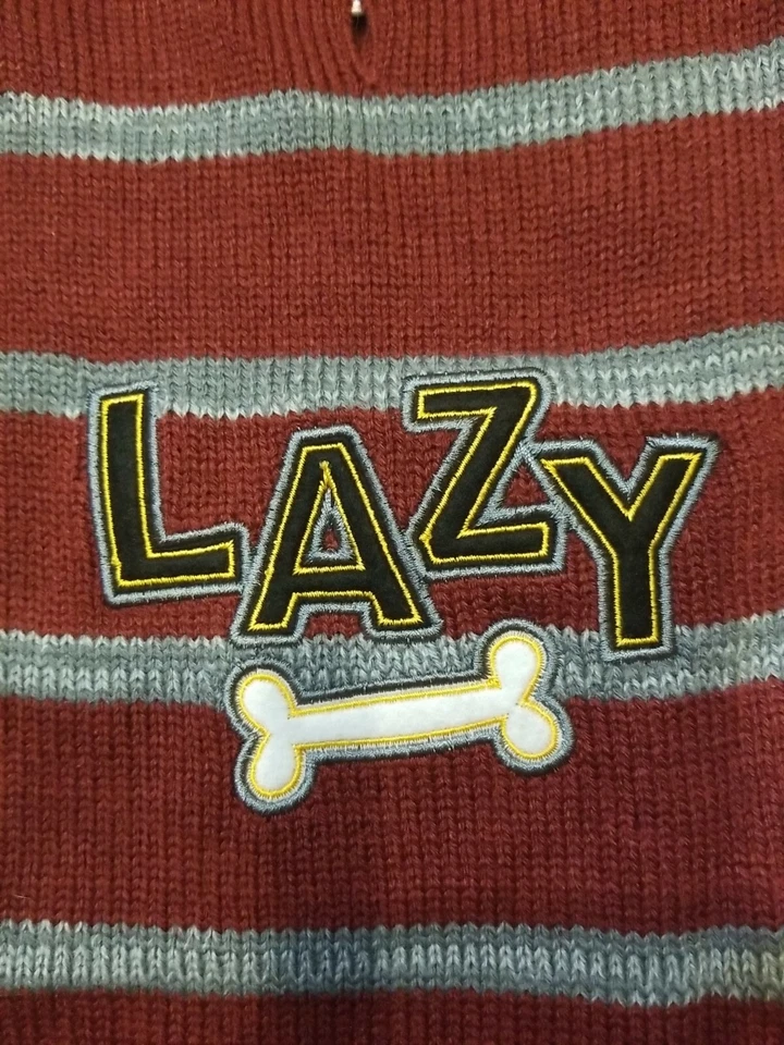 "Lazy" Sweater for Dog  Burgundy Gray color Stripes Size L - Image 2 of 4