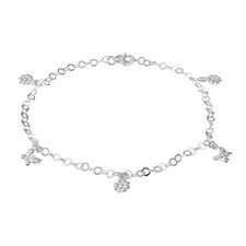 Italian Sterling Silver 3.5mm Rolo Chain Anklet Flower & Butterfly Charms 10"