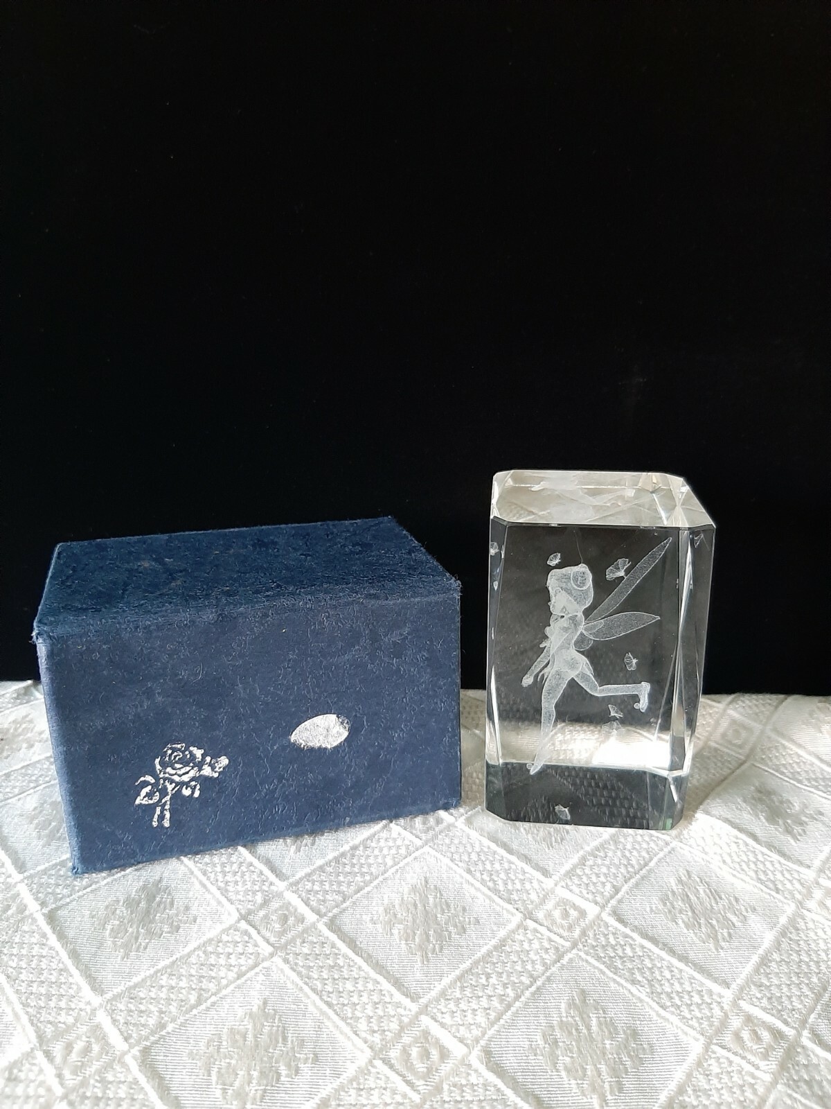 Walt Disney Tinkerbell 3D Laser Etched Crystal Glass Cube Paperweight 3 ...