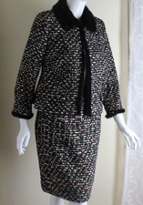 Escada Couture Sz 38 Rich Black Gold Mink Trim Tweed Jacket Skirt Suit 8 6 Wow