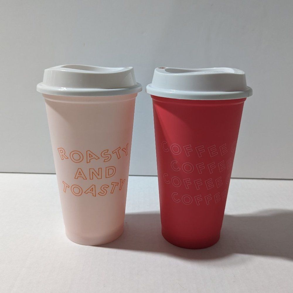 Starbucks Holiday 2019 Set of 2 Reusable Plastic Cups for Hot Drinks Tea,  Coffee