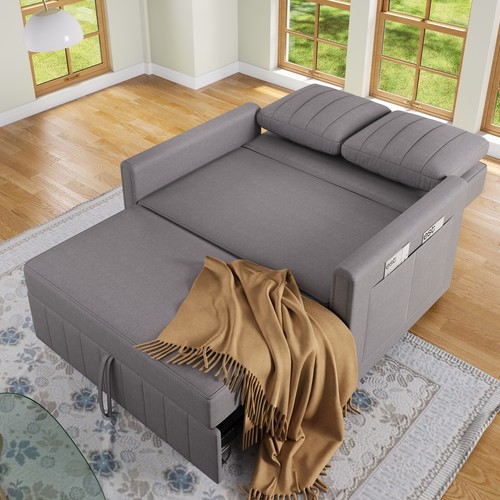 modernen Sofa mit Schlaffunktion Schlafsofa Klappsofa 127x75cm Leinenstoff Grau - Bild 3 von 16