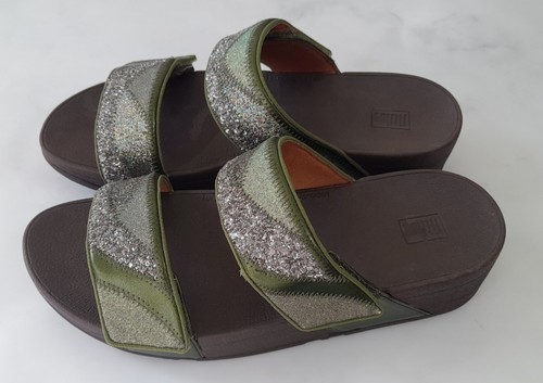 SANDALIAS FITFLOP MINA OMBRE SLIDE TALLA 6.5/40 VERDE OLIVA BRILLO EN MUY BUENA CONDICIÓN ENVÍO Y DEVOLUCIÓN GRATUITOS - Imagen 3 de 11