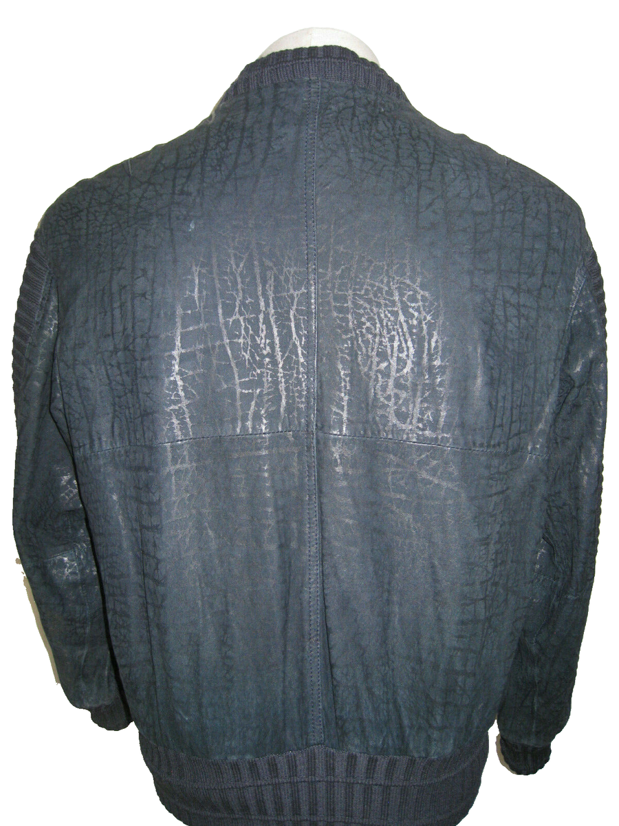 DRESSCO BOUTIQUE NAVY BLUE / WOOL KNIT LEATHER JACKET MEN 40 HOT