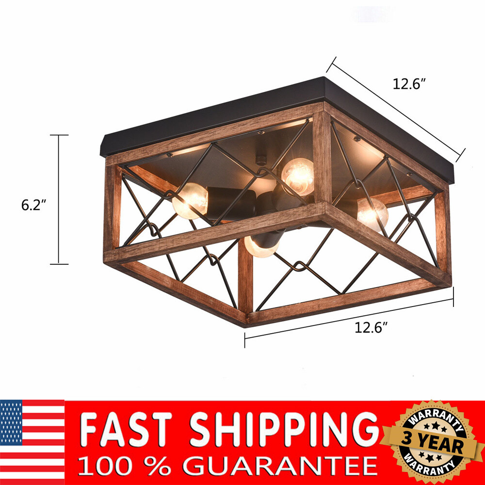 4-Light Farmhouse Flush Mount Light Fixture Rustic Industrial Ceiling Light NEW