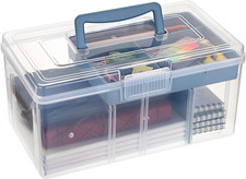2 Layer Clear Plastic Dividing Storage Box with Removable Tray Multipurpose Stat