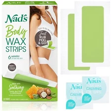 Nad's Body Wax Strips Hair Removal For Women All Skin Types, 20 Waxing Strips +