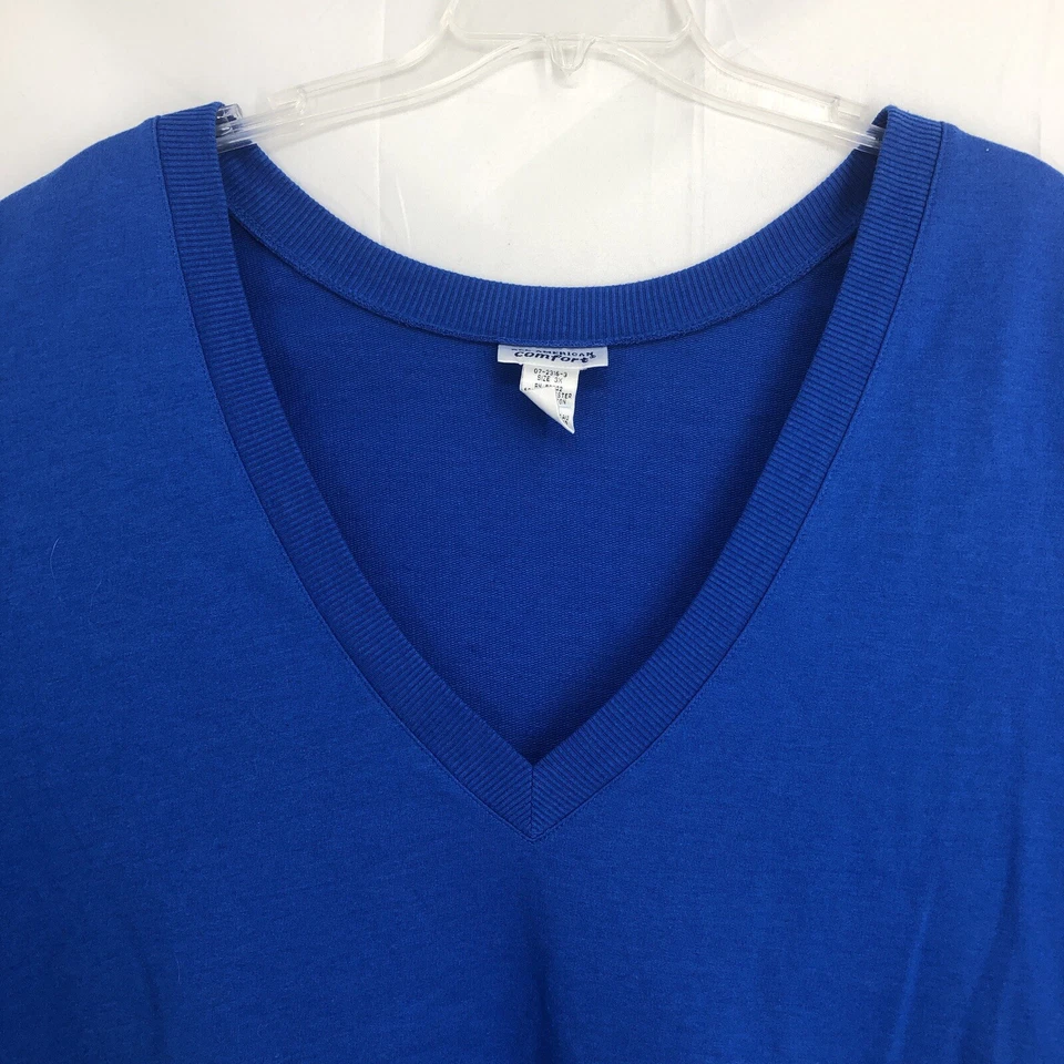 All American Comfort V-Neck Sweatshirt Women's 3X Royal Blue Cotton Blend Foto 4 de 4