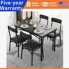 🔥5 Piece Dining Set Kitchen Table and Chairs 4 Upholstered Chairs Metal and Woo
