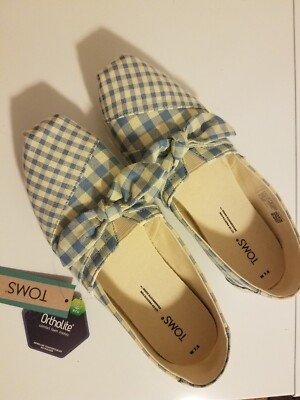 Toms Alpargata Women's Shoes - Size 7.5  - Island Blue Gingham/Bow
