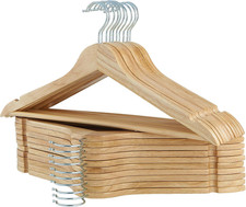 Natural Solid Wood Hangers 20 Pack with Smooth Finish and Swivel Hook