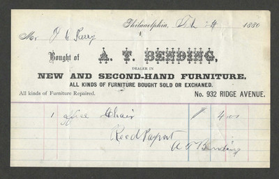 1880 Invoice Billhead AT Bending New Second Hand Furniture Philadelphia PA
