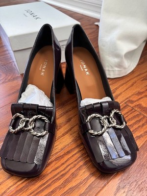Jonak Paris Leather High Heel Loafers Silver