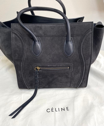 CELINE Luggage Phantom Tote Bag Suede Leather Gray Rare Model
