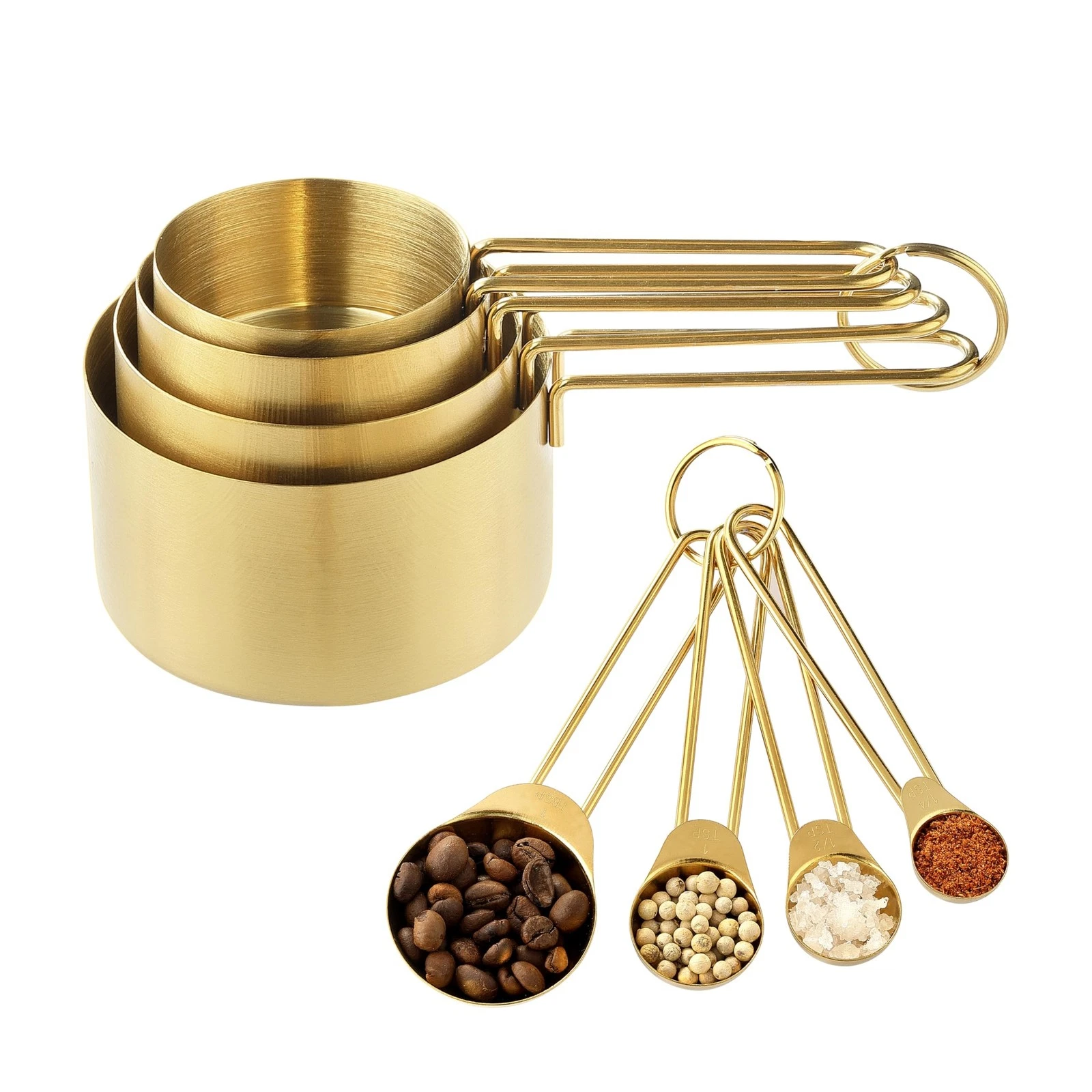 Measuring Cups and Spoons Set, Kaloo 8PCS Stainess Steel Metal Measuring Cups...