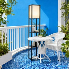 4-Tier LED Floor Lamp Modern Standing Storage Display Shelf Wooden Lounge Light