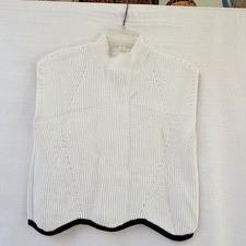 Maeve Anthropologie Sleeveless Ribbed Sweater Vest White Scallop Hem Womens Med