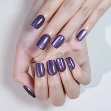 evpct Deep Lavender Cat Eye Extra Short Square Press on Nails, Petite Short S...