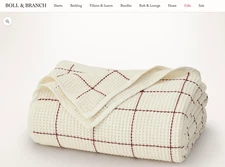 Boll & Branch King/Cal King Size Waffle Bed Blanket Cream/Holly Fine Windowpane