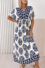 Floral Print Contrast Patchwork V Neck Dolman Dress