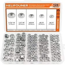 Lock Nuts Assortment Kit 124 Pieces 5 Sizes 304 Stainless Steel Nylon Insert