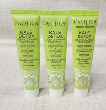 3 x Pacifica KALE DETOX Deep Cleansing Face Wash Cleanser 0.5oz Travel Size