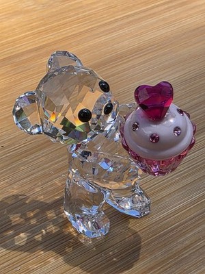 Swarovski Kris Teddy Bear Figurine Holding Pink Cupcake
