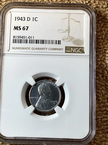 1943 D Lincoln Wheat Cent (Steel) NGC MS67. (1011). Free Shipping