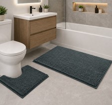 Extra Large 2 Piece Set Charcoal Soft Cozy Plush Chenille Bath Mat Bathroom Rug