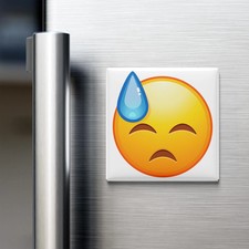 Downcast Face With Sweat Emoji Fridge Magnet 2x2 Made in USA