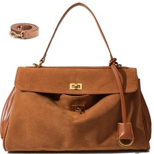Suede Tote Bag 14 inches W x 12 H x 6 D , B-brown
