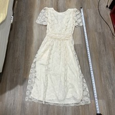 Vtg 70s Victorian Lace Dress Sheer Boho Edwardian Cottage Prairie Wedding Gown