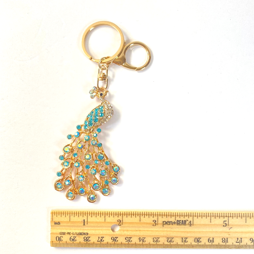 Schlüsselanhänger Pfau Strass Taschenanhänger Mehrfarbig Goldfarben Metall Neu - Bild 7 von 7