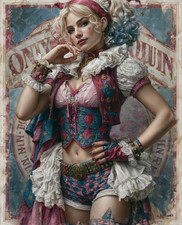 Harley Quinn in Colorful Jester Gear with Ruffled Collar Print - 786381751