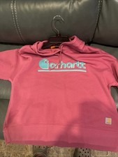 Carhartt Hoodie Womens L Pink Blue Logo Graphic Tencel Midweight Loose Fit
