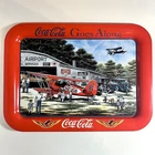 VTG 1998 Coca-Cola Goes Along Metal Tray, Airplane and Old Car Theme Decor