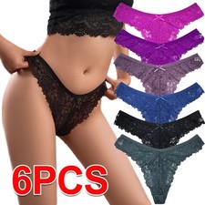 6 Pack Womens Lace Thongs Lace G-string Underwear  Low-rise Panties Knickers UK